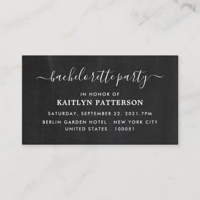 Simple Chalkboard Effect Bachelorette Party Ticket Enclosure Card (Front)
