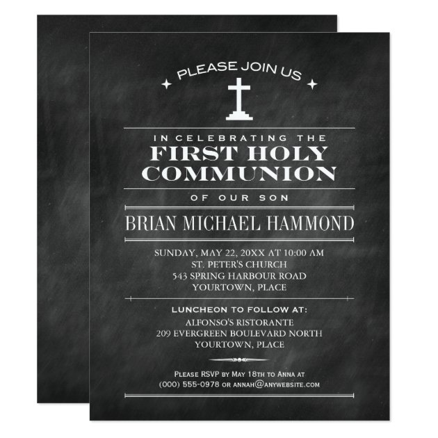 Simple Chalkboard First Holy Communion Invitation