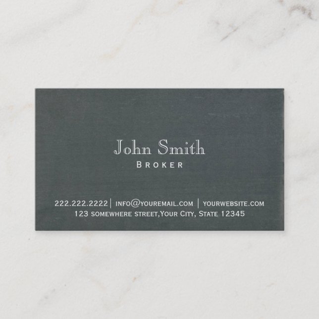 Simple Chalkboard Real Estate Broker Business Card (Front)