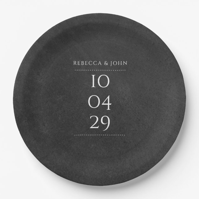 Simple Chalkboard Special Date Wedding Paper Plates (Front)