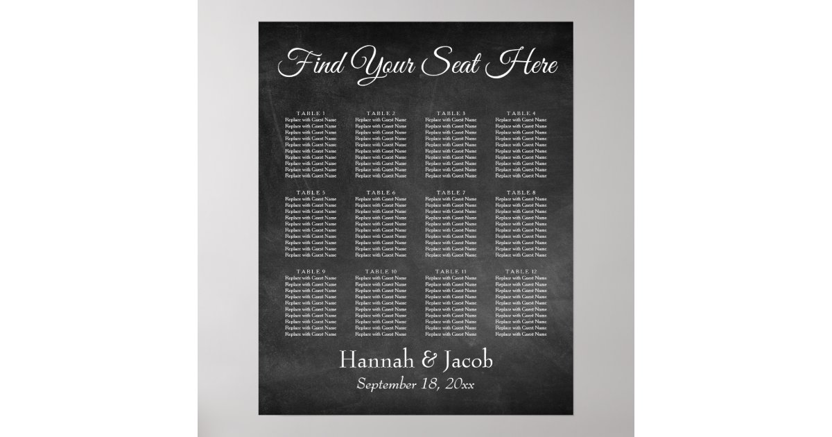 Simple Chalkboard Wedding Reception Seating Chart Zazzle