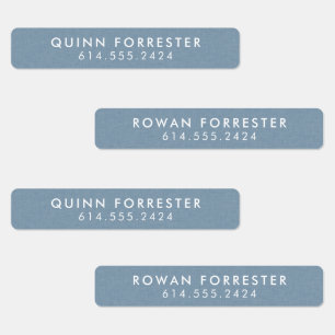 Simple chambray blue two name kids' labels