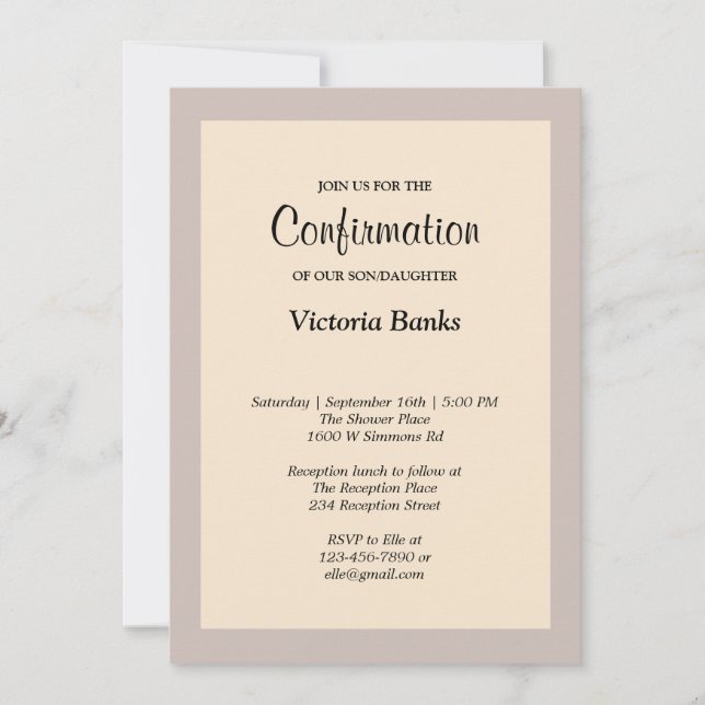 Simple Champagne Framed Confirmation Invitation (Front)