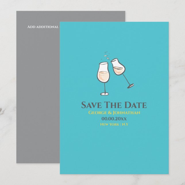 Simple champagne glasses toast gay lesbian  save the date (Front/Back)