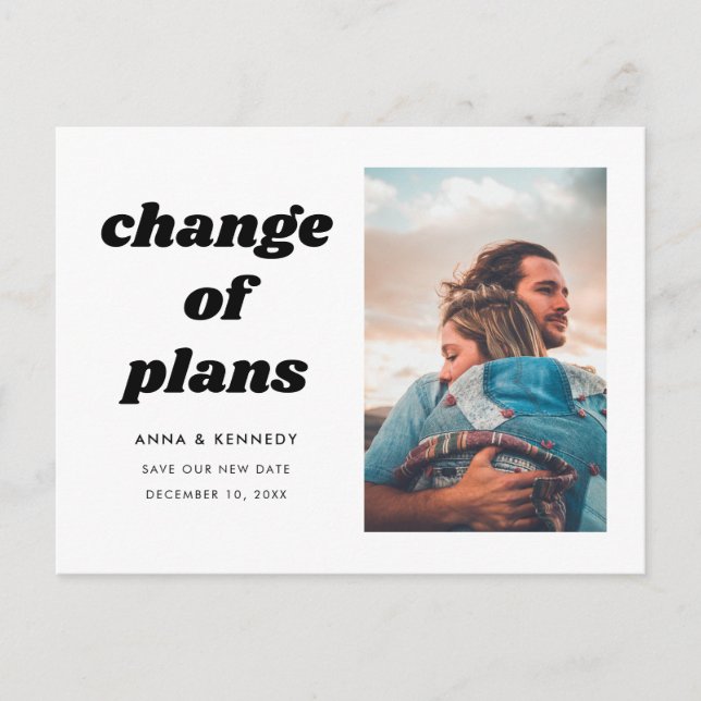 Simple Change of Plans Wedding Date Announcement Postcard (Front)