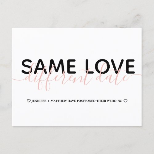 Simple Change the Date Wedding Typography Photo Announcement Postcard