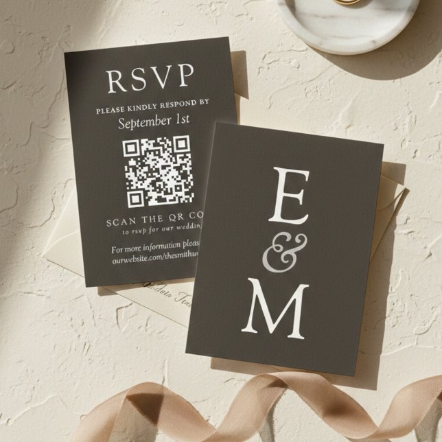 Simple Charcoal Classic Wedding QR Code RSVP Card (Simple Charcoal Classic Wedding QR Code RSVP Card)