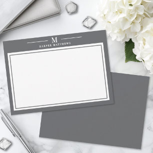 Simple Charcoal Gray Monogram Stationery Note Card