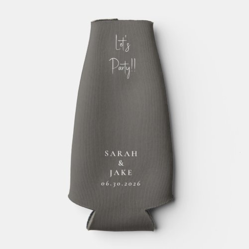 Simple Charcoal Let's Party!! Custom Wedding Bottle Cooler