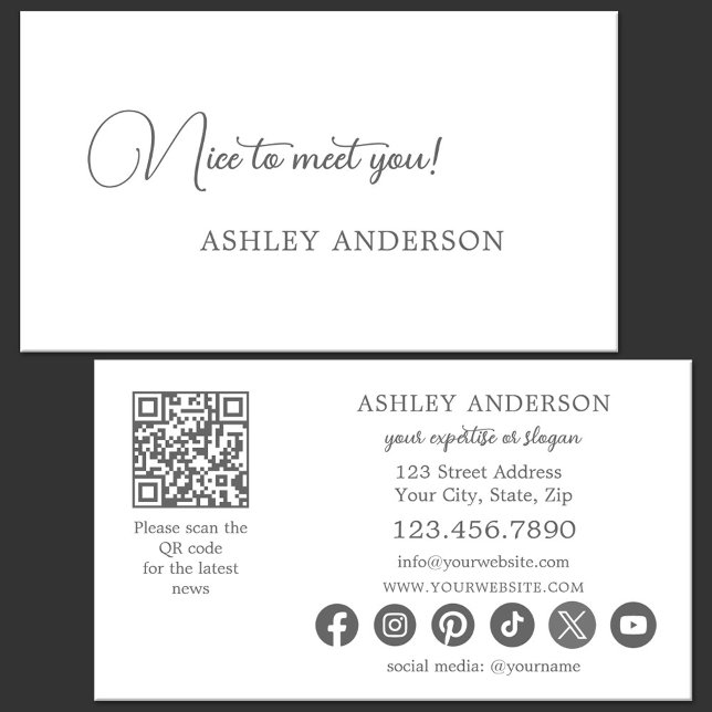 Simple Charcoal Social Media QR Code Business Card (Modern minimalist business card in a simple style in charcoal colors - QR code - social media)