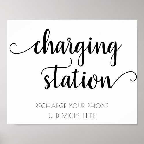 Simple Charging Station  Black and White Sign