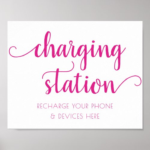 Simple Charging Station  Hot Pink Fuchsia Party Poster