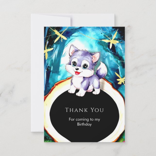 Simple Charm Wolf Birthday Thank You Card (Front)