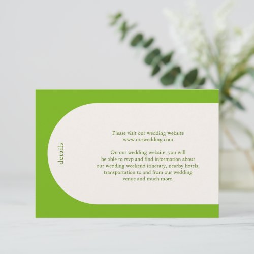 Simple Chartreuse Monogram Arch Modern Wedding Enclosure Card