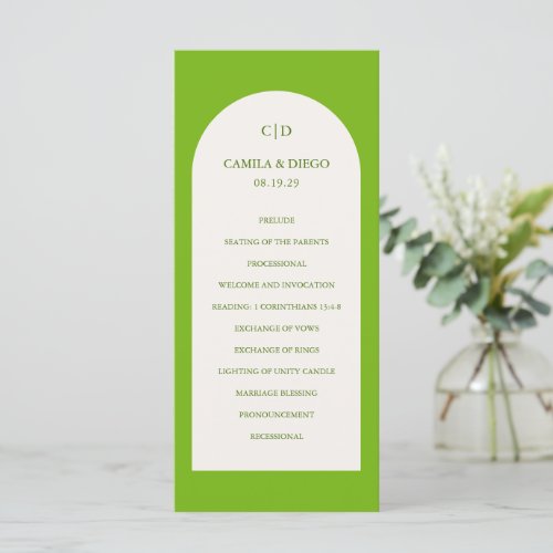 Simple Chartreuse Monogram Arch Modern Wedding Program