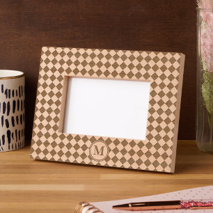 Simple Checkered Pattern Monogrammed Wooden Laser Engraved Frames