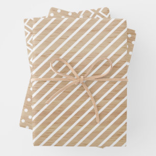 Simple Checks Stripes Polkadots On Faux Wooden Wrapping Paper Sheets