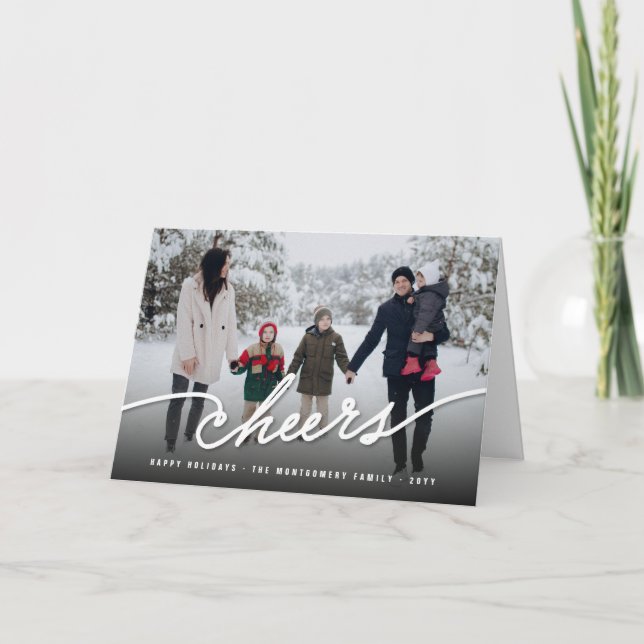 Simple Cheers Calligraphy Script Modern Photo Holiday Card (Front)