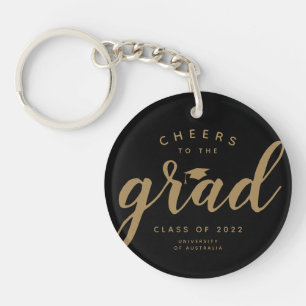 Simple Cheers to the Grad Black Gold Acrylic Keychain