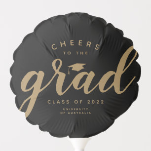 Simple Cheers to the Grad Black Gold Balloon