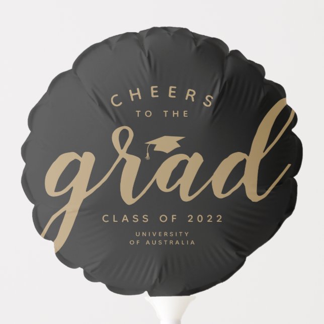 Simple Cheers to the Grad Black Gold Balloon (Front)