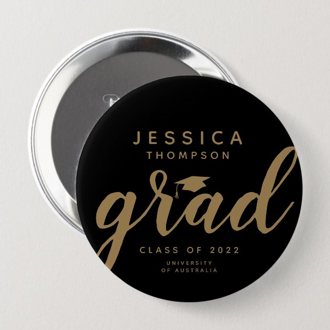 Simple Cheers to the Grad Black Gold  Button (Front & Back)