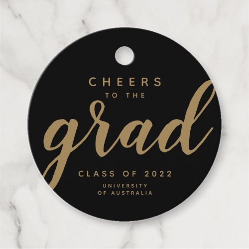 Simple Cheers to the Grad Black Gold Favor Tags