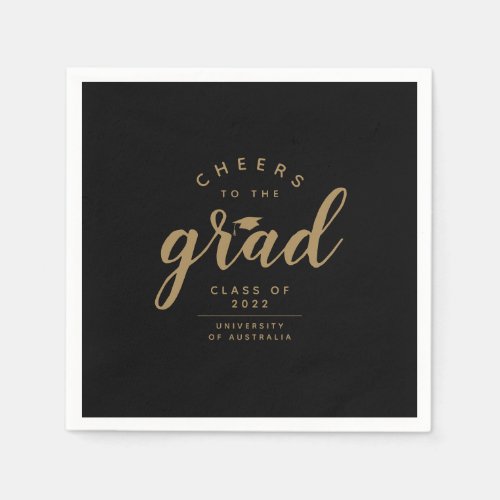 Simple Cheers to the Grad Black Gold Paper Napkin