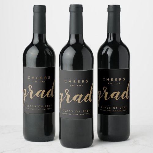 Simple Cheers to the Grad Black Gold Wine Label