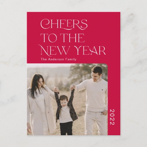 Simple Cheers to the new year 2022 family photo  Holiday Postcard