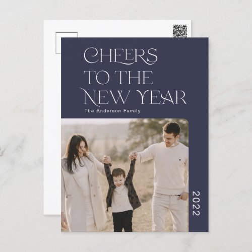 Simple Cheers to the new year 2022 family photo  Holiday Postcard
