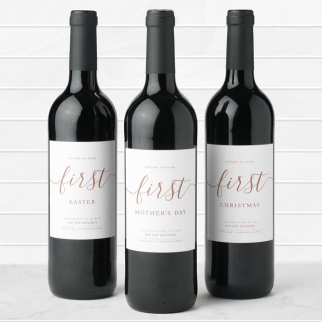 Simple Cheers to Your First Personalized Wine Labe Wine Label (Creator Uploaded)