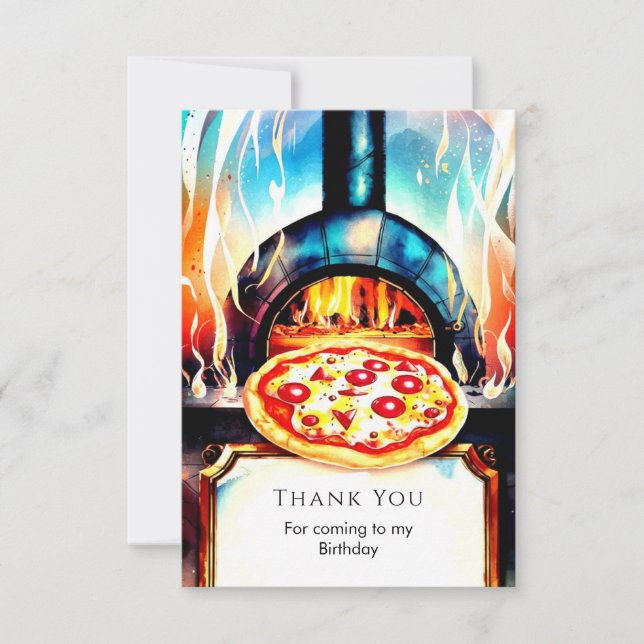 Simple Cheese Party Pizza Birthday Thank You Card (Front)