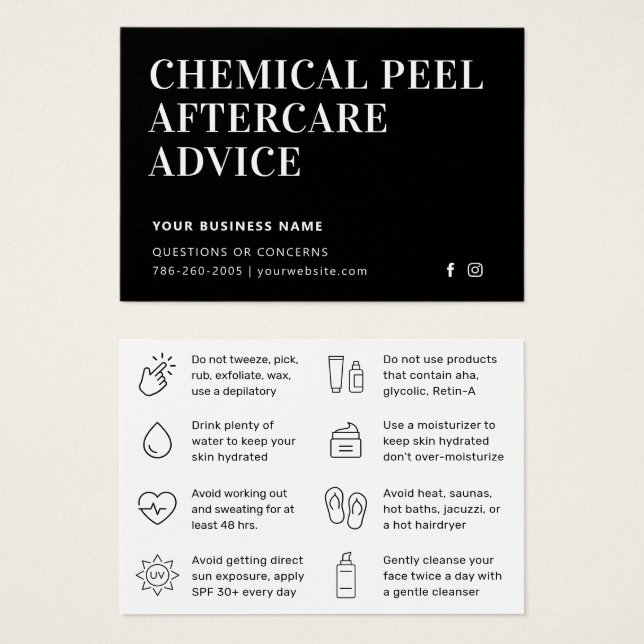 Simple Chemical Peel Aftercare Instruction Card (Front & Back)