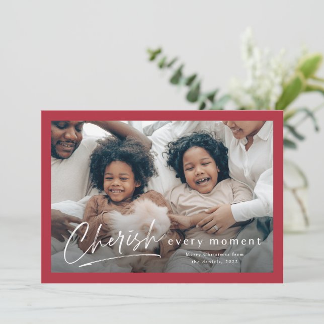Simple Cherish Script 2 Photo Christmas Card (Standing Front)