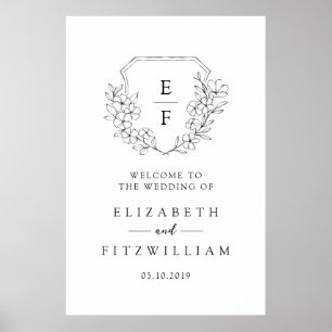 Simple Cherry Blossom Monogram Crest Welcome Poster