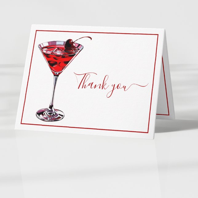 Simple Cherry Cocktail Martini  Thank You Card (Creator Uploaded)