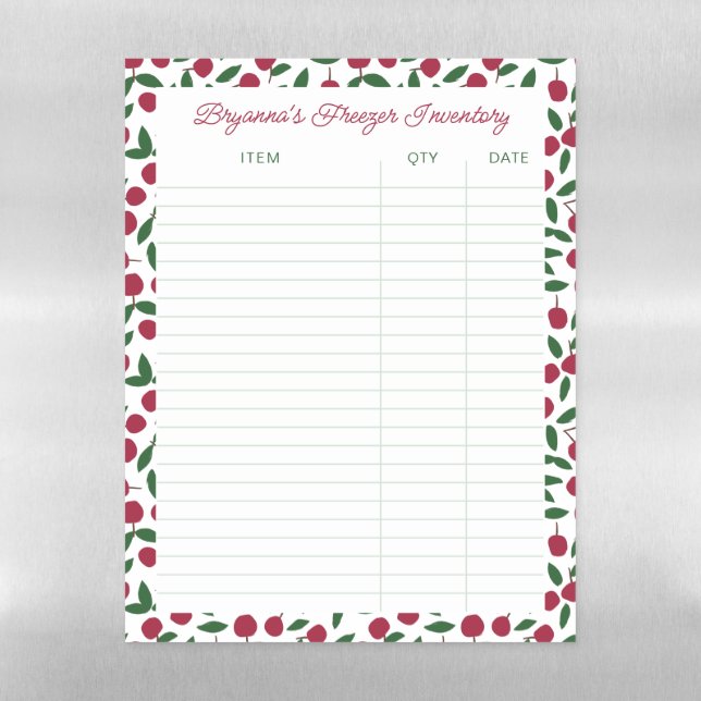 Simple Cherry Pattern Freezer Inventory Magnetic Dry Erase Sheet (Vertical)