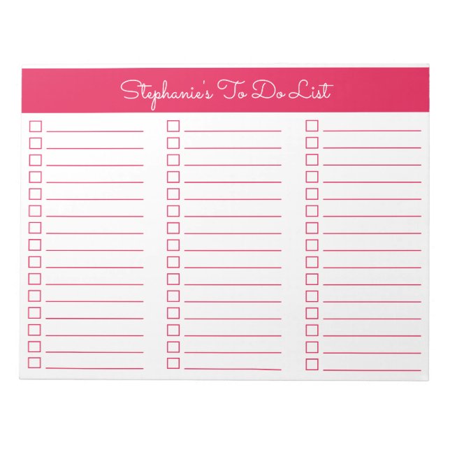 Simple Cherry Red 8.5x11 Three Column Checklist Notepad (Front)