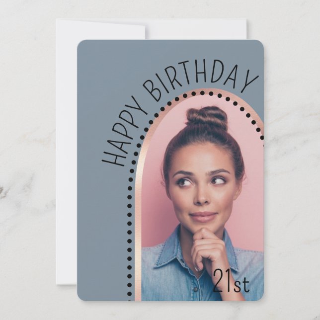 Simple Chic Any Age Birthday Rose Gold Arch Photo Invitation (Front)