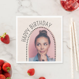 Simple Chic Any Age Birthday Rose Gold Arch Photo Napkins