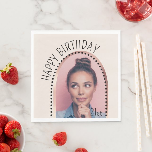 Simple Chic Any Age Birthday Rose Gold Arch Photo Napkins (Insitu)