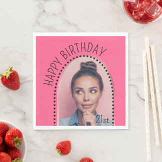Simple Chic Any Age Birthday Rose Gold Arch Photo Napkins
