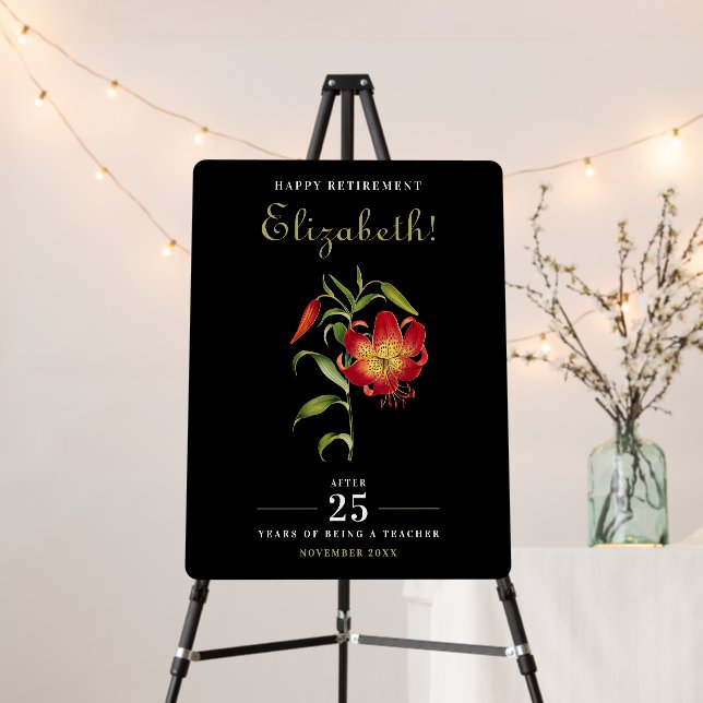 Simple Chic Black And Red Lily Floral Her Retire  Foam Board (In Situ (Stand))