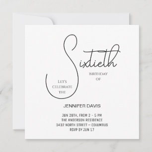 Simple Chic Black and White Sixtieth Birthday  Thank You Card