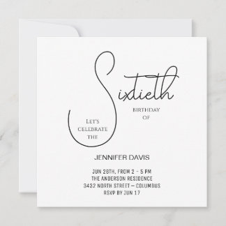 Simple Chic Black and White Sixtieth Birthday Thank You Card
