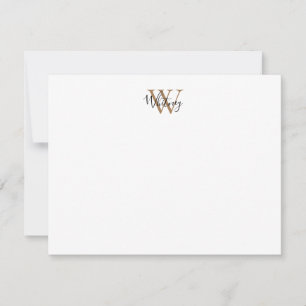 Simple Chic Black Gold Monogram Script Name  Note Card