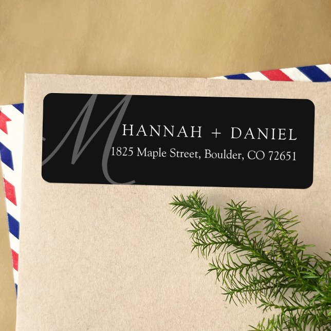 Simple Chic Black Modern Monogram Return Address Label (Creator Uploaded)