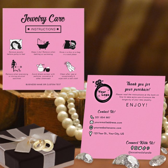 Simple Chic Black Pink Jewelry Care Instructions  Enclosure Card (Creator Uploaded)