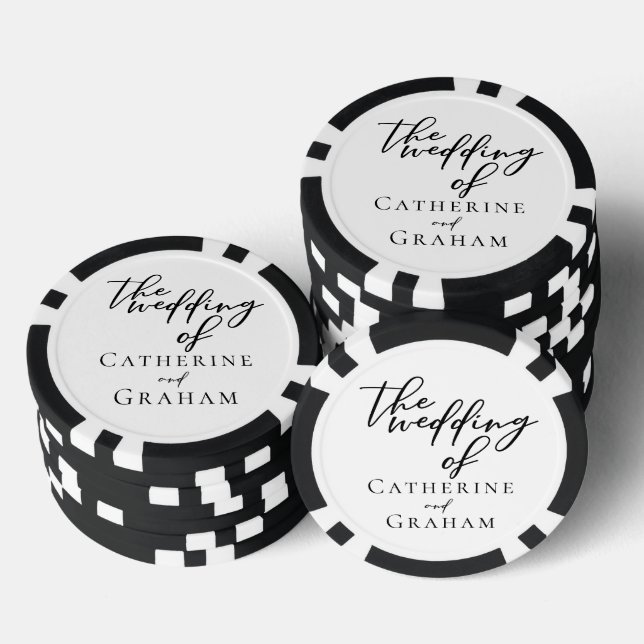 Simple Chic Black Script Wedding Personalized Poker Chips (Stack)